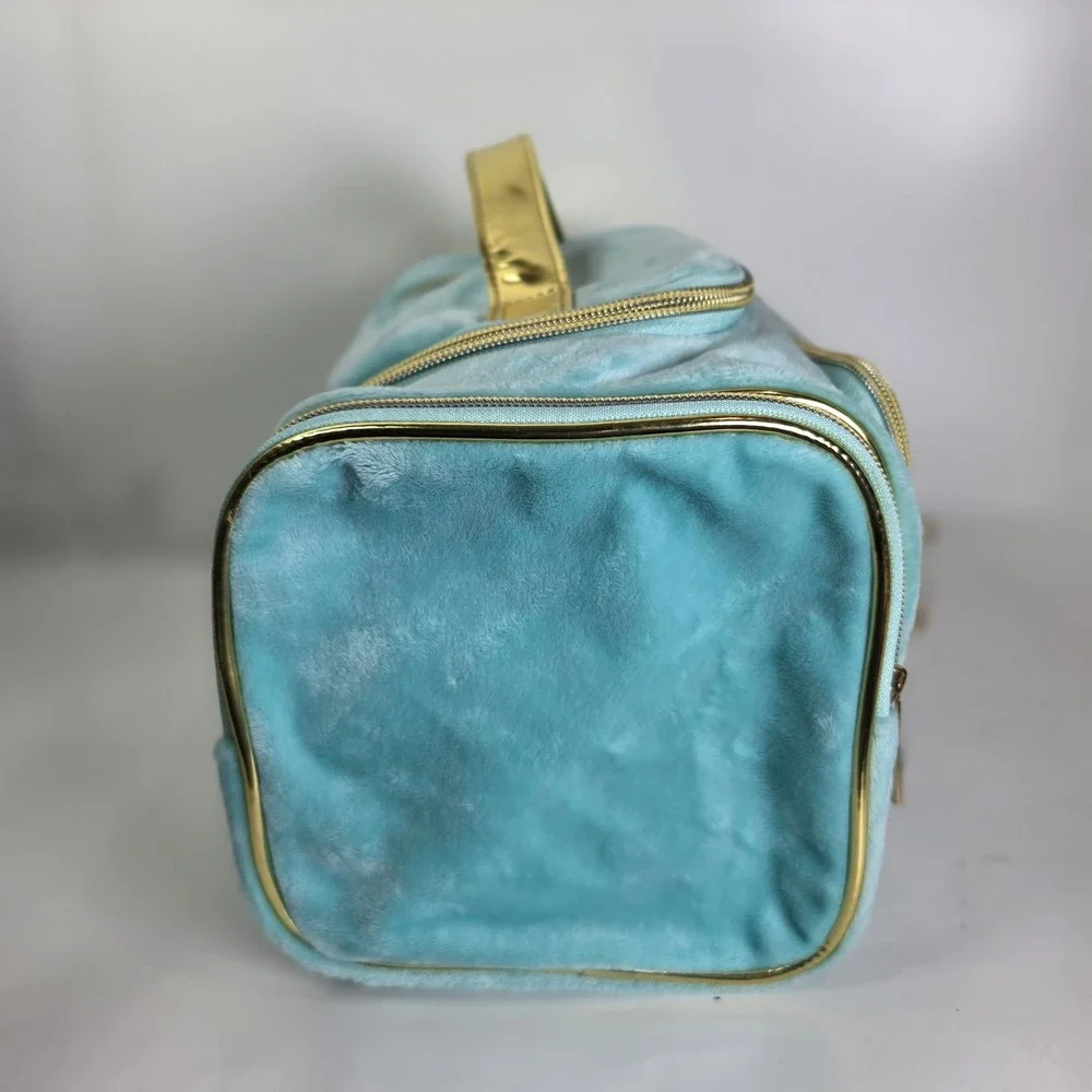 Juicy Couture Velour Cosmetic Bag Turquoise Blue Rhinestone XL Train Case Travel